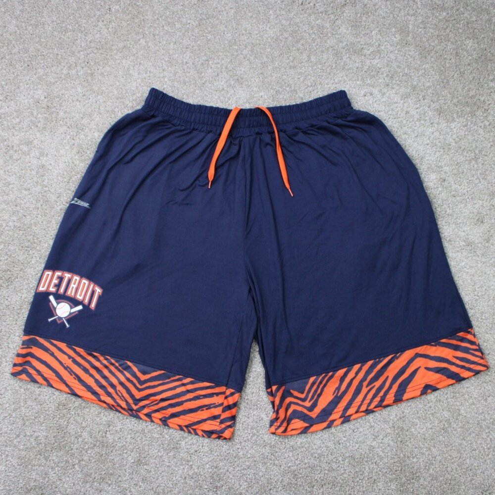 Zubaz Detroit‎ Tigers Shorts Mens Large Blue/Orange Polyester stretch 11" inseam